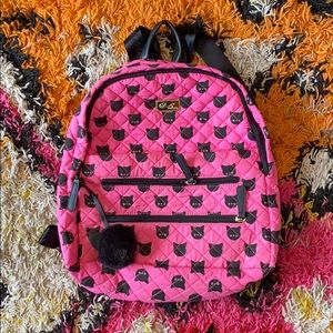 Betsey Johnson Cat Print Quilted Backpack